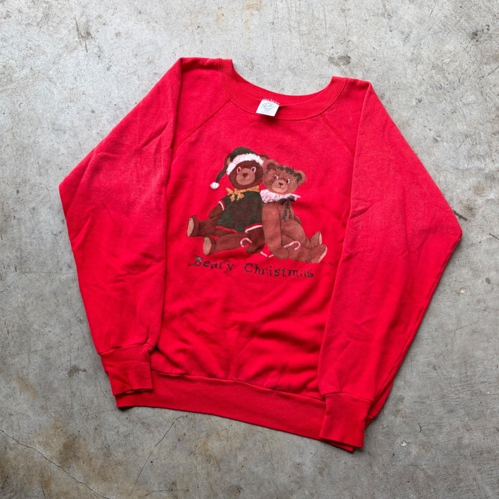 Vintage Pannill Beary Christmas Sweatshirt Red Teddy Bear Graphic Mens Large USA